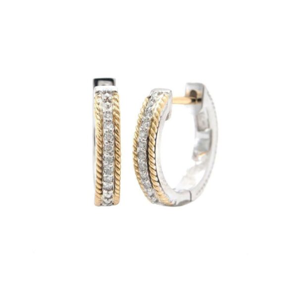 Andrea Candela 18K and Sterling Silver Diamond Hoop Cable Earrings