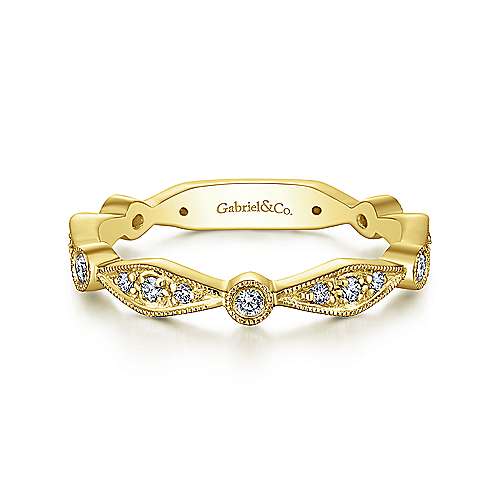 Gabriel & Co. 14K Yellow Gold Angular Shape Station Stackable Diamond Ring